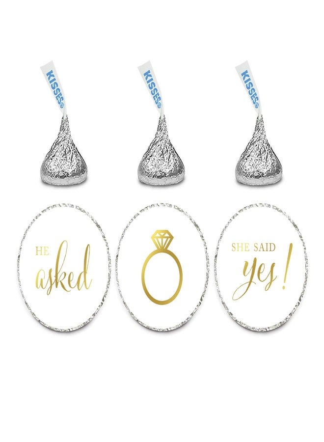 Andaz Press Chocolate Drop Labels Stickers, Wedding He Asked She Said Yes!, Metallic Gold Ink, 216-Pack, for Bridal Shower Engagement Kisses Party Favors Decor - Image 1